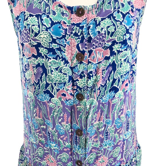 Rainbow Jo Vintage Women Size Large Hawaiian Tropical Print Natural Fiber Dress - Picture 9 of 10